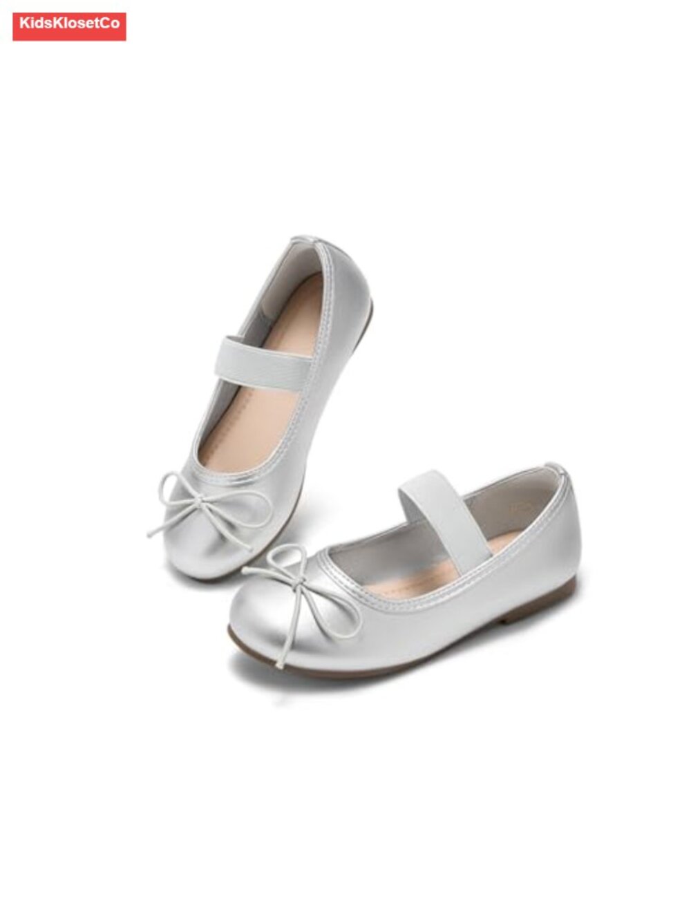 Girls Faux Leather Bow Ballet Flats Elastic Strap Slip On Mary Jane Wedding
